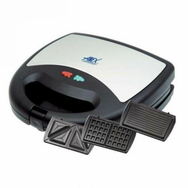 Anex Sandwich Waffle Grill 3 In 1 AG 1039C 750 Watt Black and Silver Brand Warranty - view 1